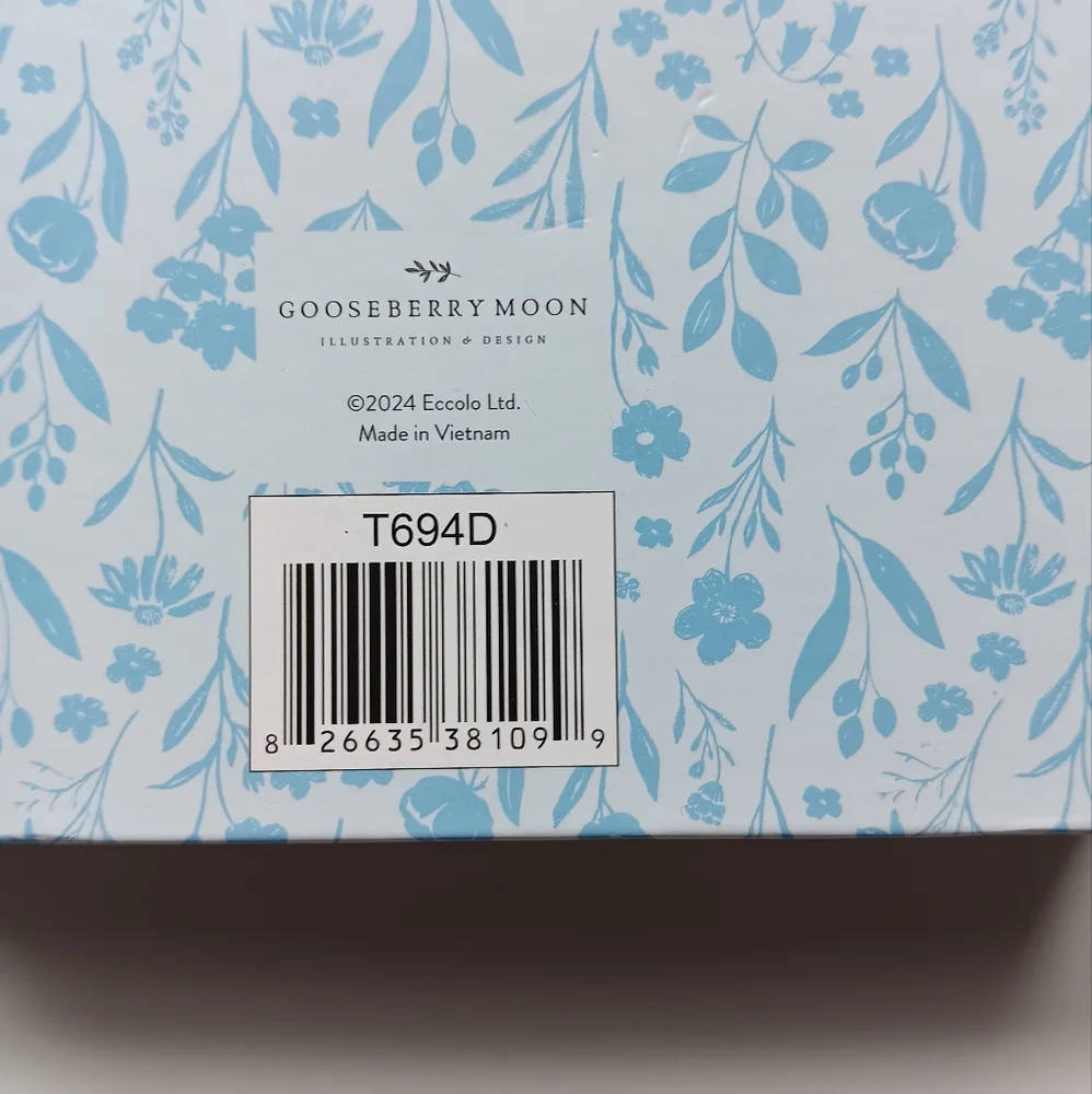 New Eccolo Gooseberry Moon Notepad with Pen Flowers Lined Blue White Gold